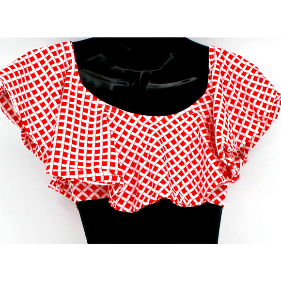 Swimsuit Red & White Print Ruffle Bandeau Top Only Size Medium - Picture 4 of 7